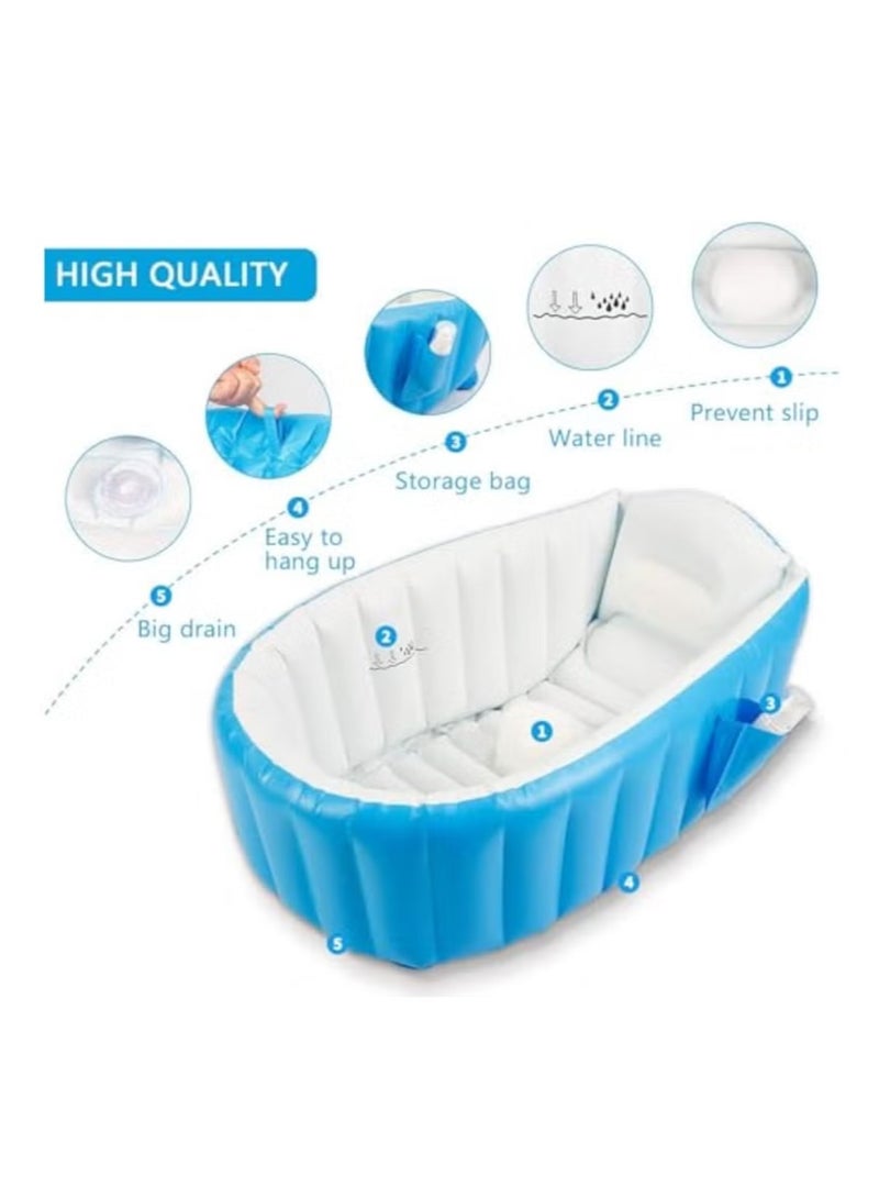 Inflatable Baby Bath – Portable Baby Bath Tub with Air Pump, Foldable Blow Up Bath for Newborns & Toddlers, Non-Slip Travel Toddler Bath with Drain Plug & Hook, Air Pool for Indoor & Outdoor Use, Blue - Image 4