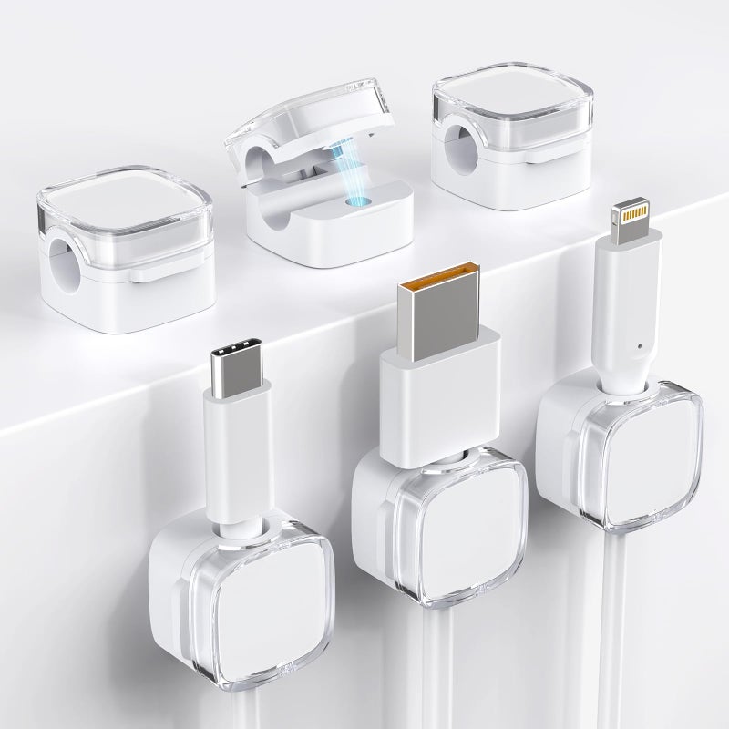 TIKIWIK Cord Holder, 6 Pack Magnetic Cable Clips, Strong Adhesive Cord Holder for Nightstand Desk Organizer Kitchen Appliances Car Wall Office Phone Wire Keeper, Clear White - Image 1