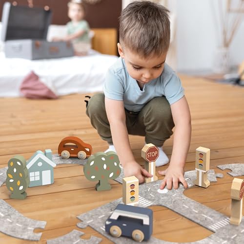 SPEEDY MONKEY Wooden Car Track Set Road Puzzle Toy with Interlocking Track Pieces and Toy Car Play for Boys Girls FSC Certified Fun Wheels Route Puzzle Game for Toddlers Kids - Image 5