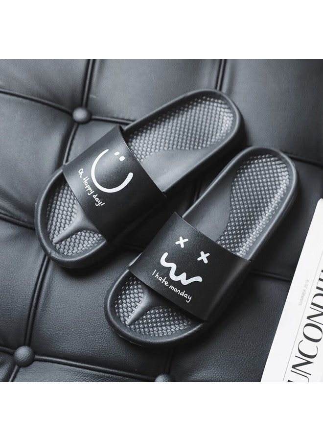 Xggc Style Slippers Summer Men's Home Soft-soled Indoor Shower Non-slip Couple Outdoor Wear Sandals Women Black 34-35 - Image 1