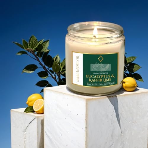 ThinkArtDecor Soy Wax Scented Candles for Home Decoration, Burn Time 35-40 Hrs, Luxury Fragrance Candles for Gifting, Aesthetic Glass Jar Aroma Therapy Candle (Eucalyptus & Kaffir Lime) - Image 5