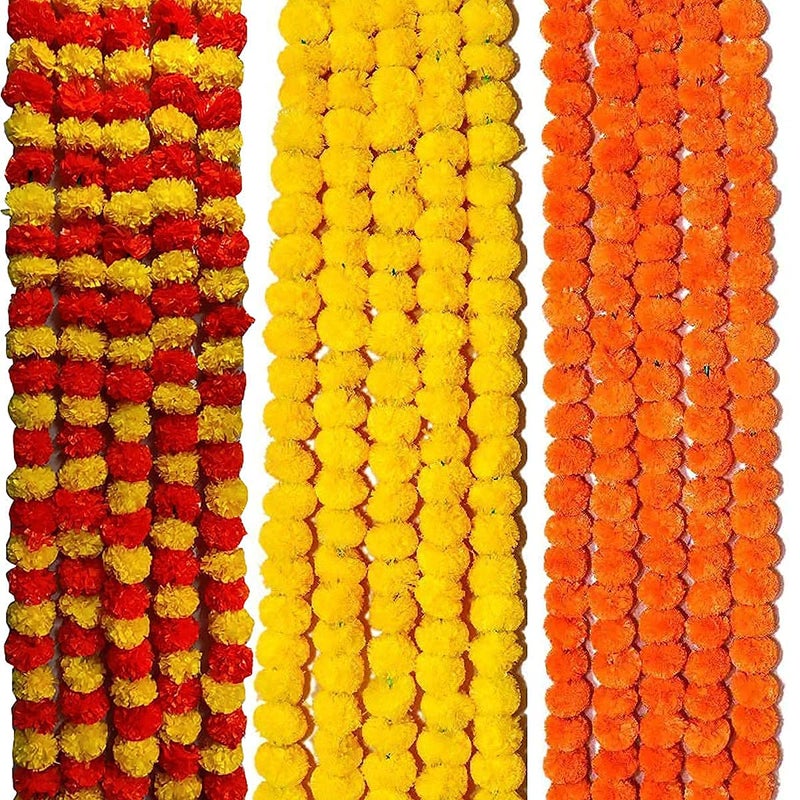 Daytoday Daytoday Genda Phool Artificial Genda Phool Marigold Fluffy Long Handcraft Fancy Indoor Outdoor Wall Home Office Weddning Pooja Diwali Special Occasion Festival Theme Decorative 5 Feet Randome 21 