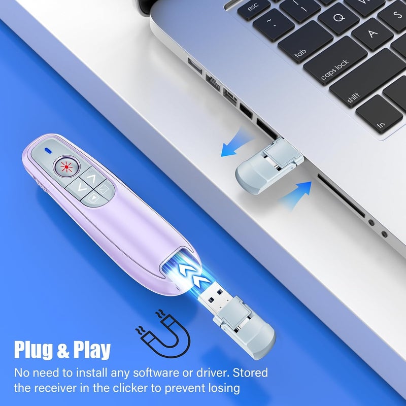 جهاز التحكم عن بعد اللاسلكي لعرض الشرائح، جهاز تحكم عن بعد بتقنية USB-C لعروض PowerPoint مع مؤشر، تردد 2.4 جيجاهرتز، مؤشر كمبيوتر لاسلكي لتقديم الشرائح - بنفسجي - Image 5