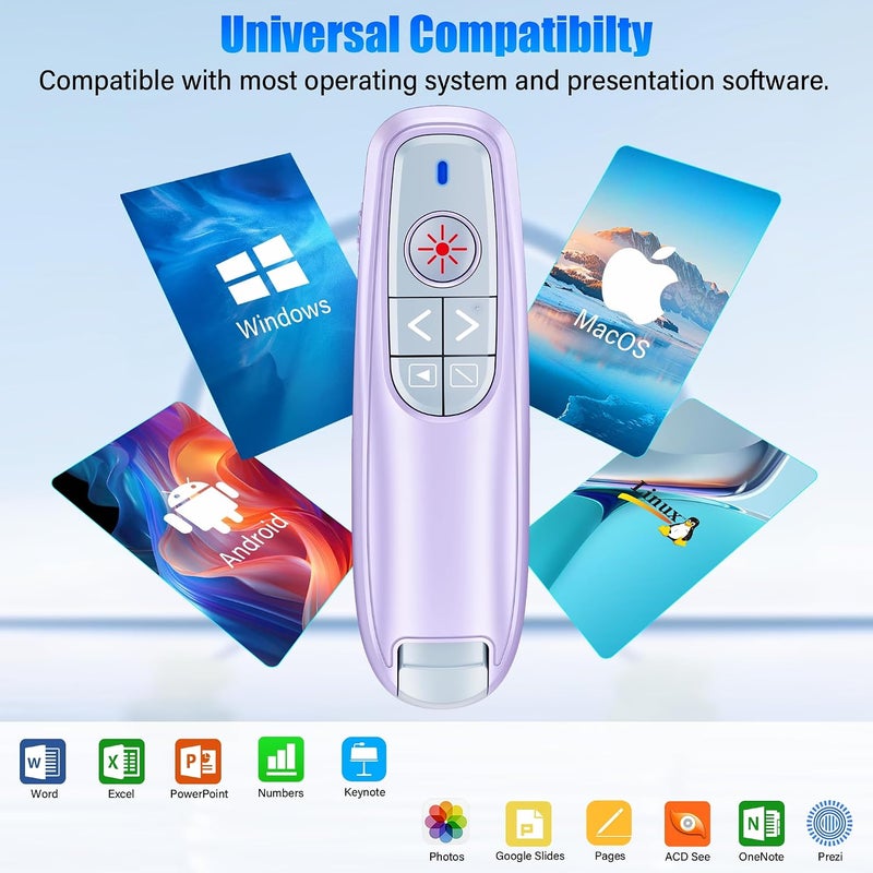 جهاز التحكم عن بعد اللاسلكي لعرض الشرائح، جهاز تحكم عن بعد بتقنية USB-C لعروض PowerPoint مع مؤشر، تردد 2.4 جيجاهرتز، مؤشر كمبيوتر لاسلكي لتقديم الشرائح - بنفسجي - Image 3
