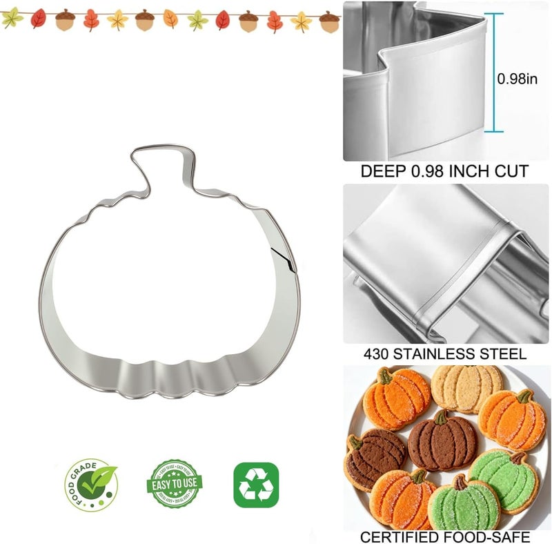 VTUGP Pumpkin Cookie Cutters Set with Box, 5Pcs Large to Tiny Size - 3.94'', 2.95'', 2.05'',1.57'', 1.18'', Stainless Steel Fondant Biscuit Mold for Halloween Fall Thanksgiving Day Holiday Party Decoration - Image 2