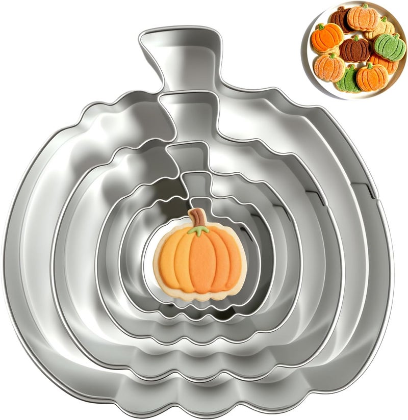 VTUGP Pumpkin Cookie Cutters Set with Box, 5Pcs Large to Tiny Size - 3.94'', 2.95'', 2.05'',1.57'', 1.18'', Stainless Steel Fondant Biscuit Mold for Halloween Fall Thanksgiving Day Holiday Party Decoration - Image 1