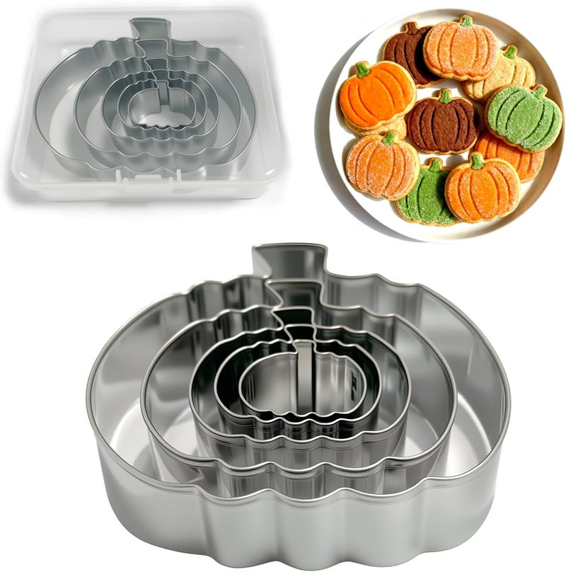 VTUGP Pumpkin Cookie Cutters Set with Box, 5Pcs Large to Tiny Size - 3.94'', 2.95'', 2.05'',1.57'', 1.18'', Stainless Steel Fondant Biscuit Mold for Halloween Fall Thanksgiving Day Holiday Party Decoration - Image 3