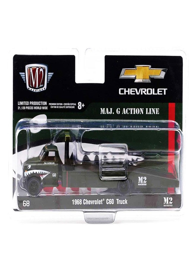 m2 Machines M2 1968 Chevy C60 Flatbed Truck #68 Matt Dark Green with Graphics Maj. G Action Line Limited Edition to 21120 Pieces Worldwide 1/64 Diecast Model Machines 39100-HS01 - Image 2