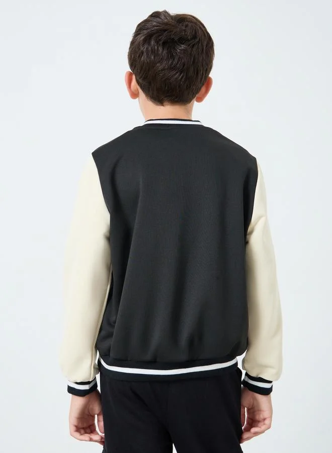 Styli Teens Black Color Block Bomber Jacket