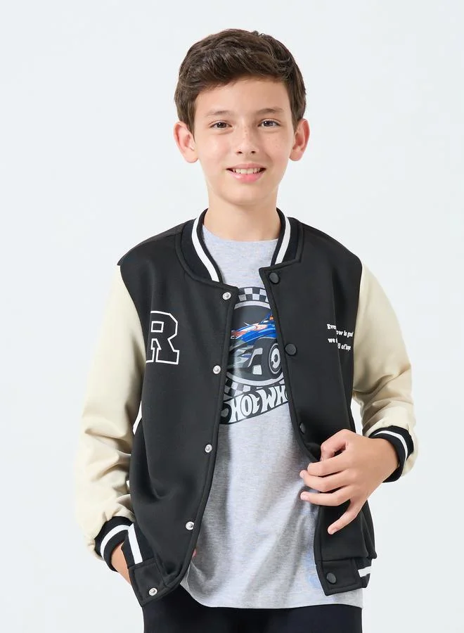 ستايلي جاكيت بومبر أسود بنمط كتل الالوان