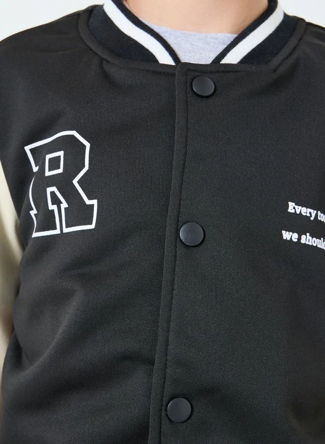 Styli Teens Black Color Block Bomber Jacket