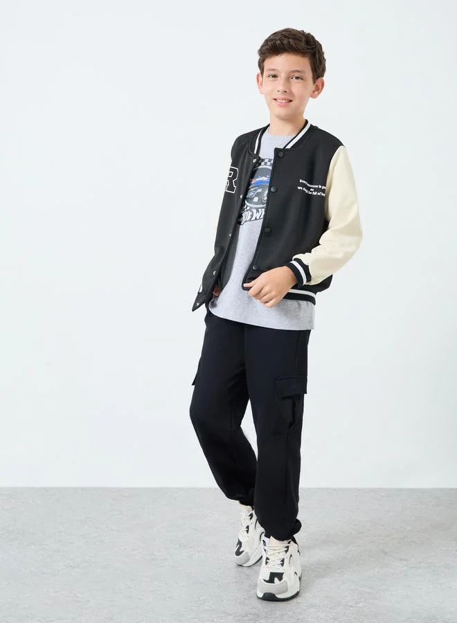 ستايلي جاكيت بومبر أسود بنمط كتل الالوان