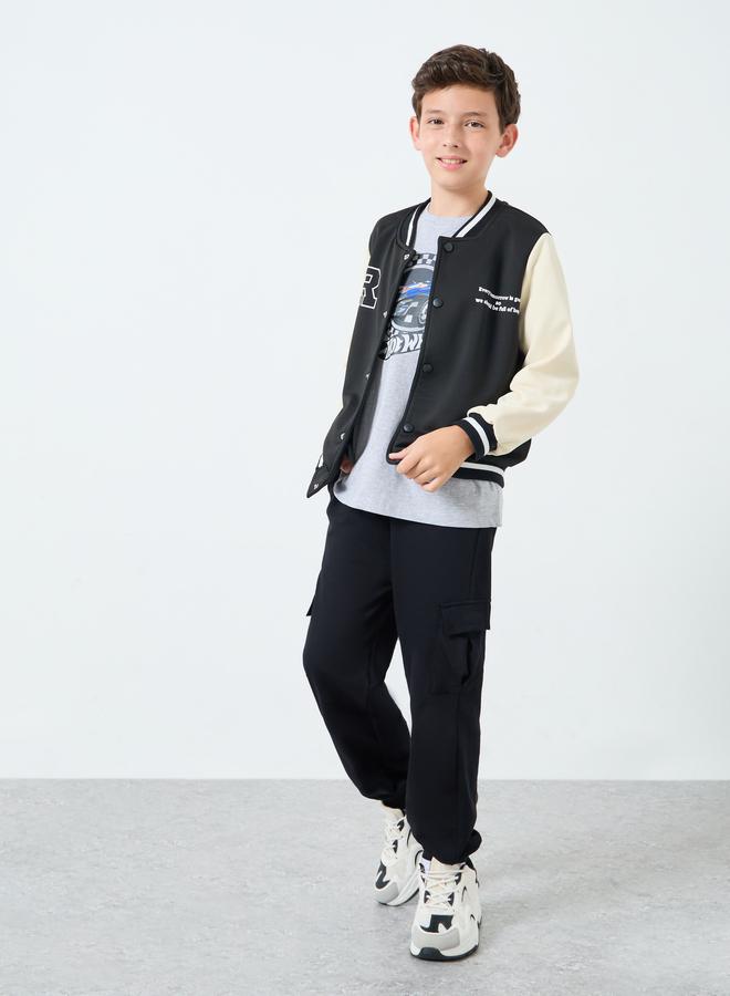 ستايلي جاكيت بومبر أسود بنمط كتل الالوان - Image 2