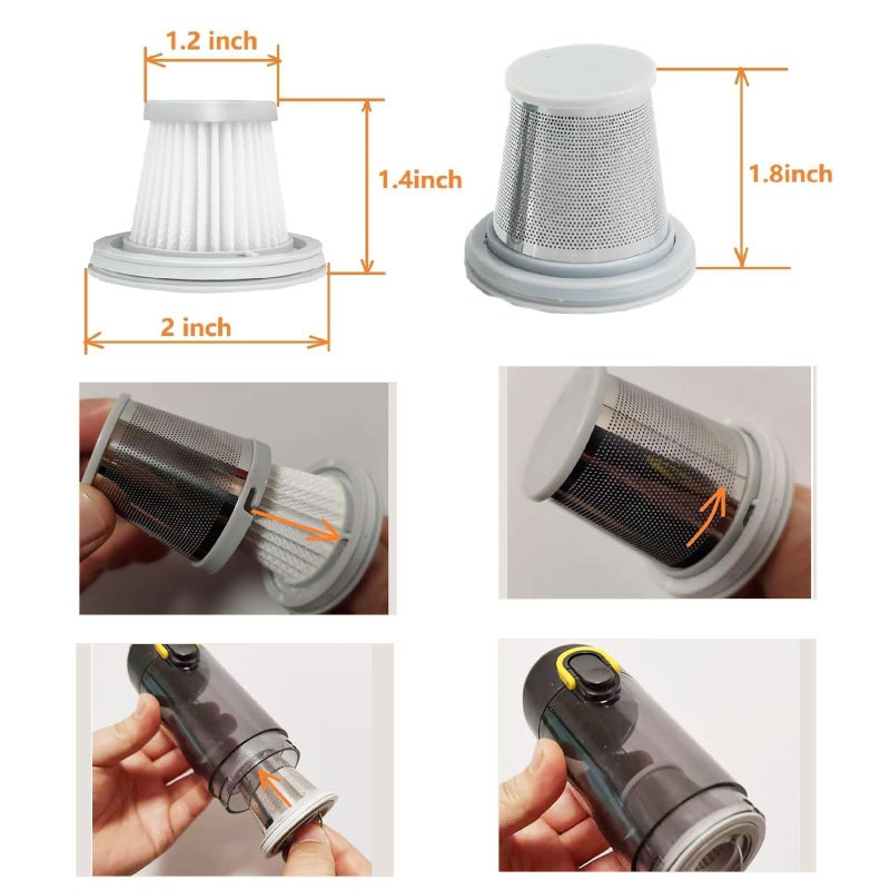 Odashen Vacuum Filter Replacement for Fanttik Slim V8 Mate, V8 Apex, Slim V10 Mate Vacuum Cleaner, 1Stainless Steel Pre-filter, 7 Washable Hepa Filters, 1 Cleaning Brush - Image 3