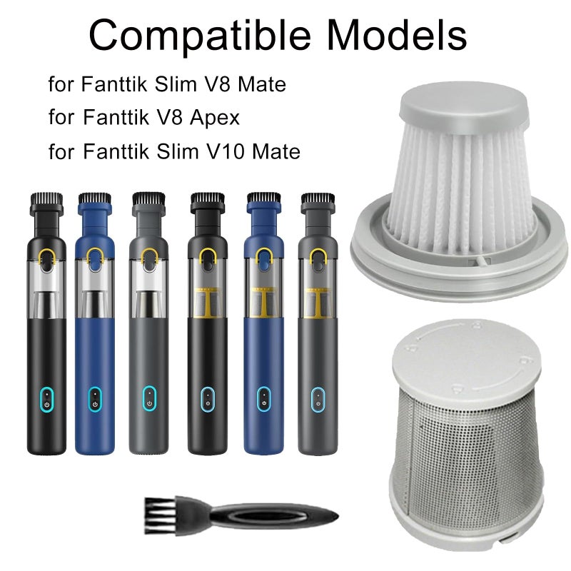Odashen Vacuum Filter Replacement for Fanttik Slim V8 Mate, V8 Apex, Slim V10 Mate Vacuum Cleaner, 1Stainless Steel Pre-filter, 7 Washable Hepa Filters, 1 Cleaning Brush - Image 2