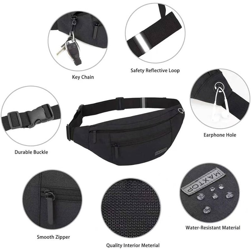 Maxtop Large Crossbody Fanny Pack with 4-Zipper Pockets,Gifts for Enjoy Sports Festival Workout Traveling Running Casual Hands-Free Wallets Waist Pack Phone Bag Carrying All Phones - Image 4