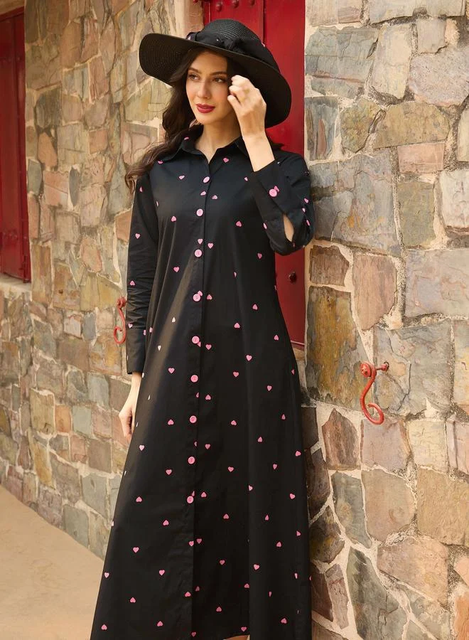 ساسافراس Black Heart Print A-Line Maxi Dress