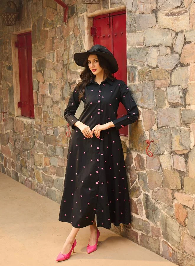 ساسافراس Black Heart Print A-Line Maxi Dress