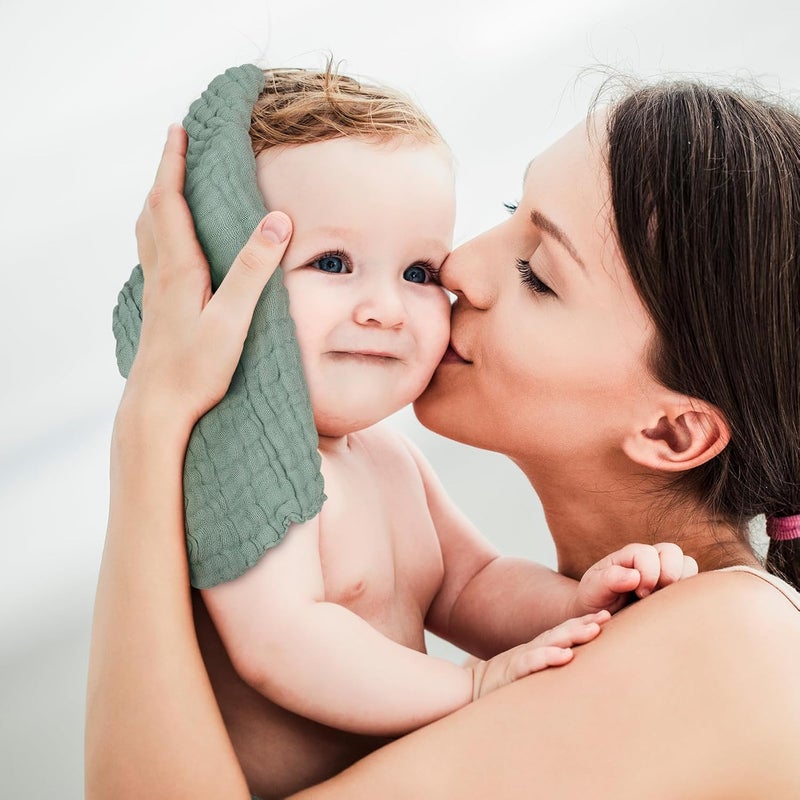 Looxii Muslin Baby Washcloths 6 Pack 100 Cotton Baby Wash Cloths for Baby Face Body 12x12 inches Large Soft Absorbent Face Towels for Newborns Gradient Green - Image 2