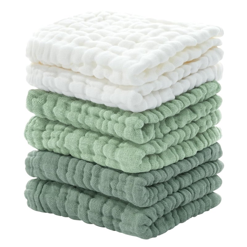 Looxii Muslin Baby Washcloths 6 Pack 100 Cotton Baby Wash Cloths for Baby Face Body 12x12 inches Large Soft Absorbent Face Towels for Newborns Gradient Green - Image 1