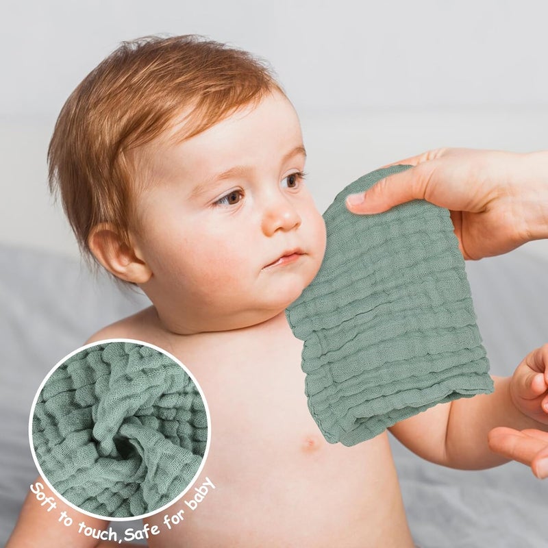 Looxii Muslin Baby Washcloths 6 Pack 100 Cotton Baby Wash Cloths for Baby Face Body 12x12 inches Large Soft Absorbent Face Towels for Newborns Gradient Green - Image 5