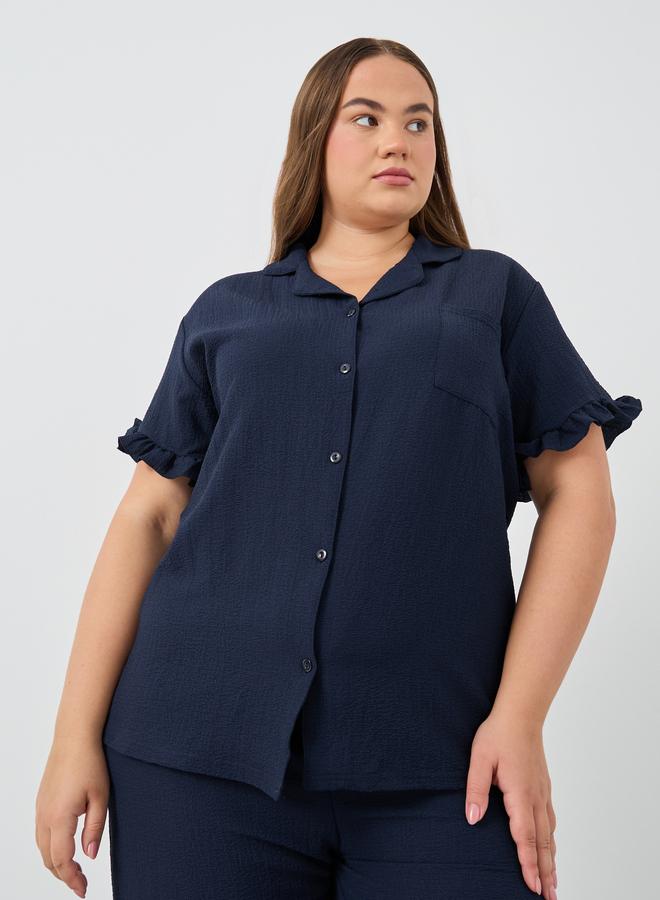 Styli Plus Size Textured Short Sleeve Shirt and Pyjama Set - Image 2