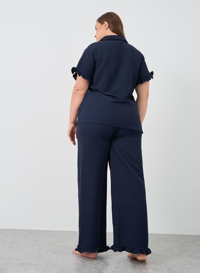 Styli Plus Size Textured Short Sleeve Shirt and Pyjama Set - Image 5