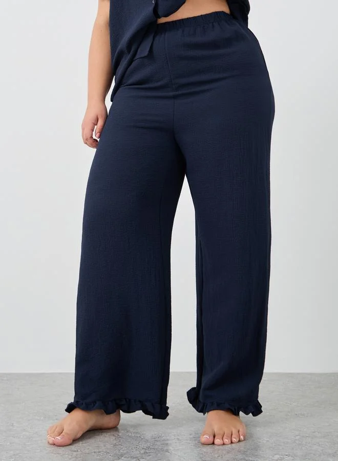 Styli Styli Plus Size Textured Short Sleeve Shirt and Pyjama Set