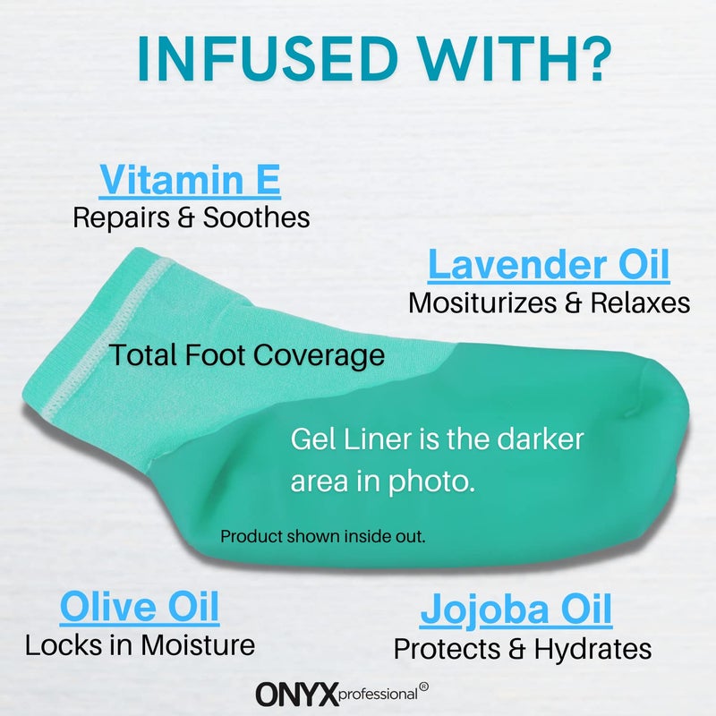 Onyx Professional Gel Moisturizing Socks, One Size Dry Feet Treatment for Women or Men, Hydrating Spa Socks for Dry Feet and Cracked Heel Repair, One Reusable Pair - Image 3