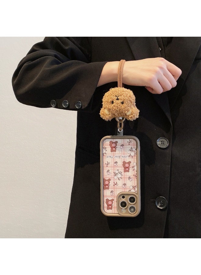 NIBEMINENT Lanyard Leopard Pattern Protective TPU Case Cover For iPhone 16 Pro, Plaid Bear With Lanyard - Image 1