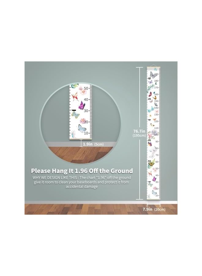 The Bros Kids Growth Chart for Wall, 200 X 20 CM Premium Canvas Removable Height Chart for Kids Height Measurement for Wall, Height Chart for Kids & Babies, Kids Height Wall Chart (Green Plants) - Image 2