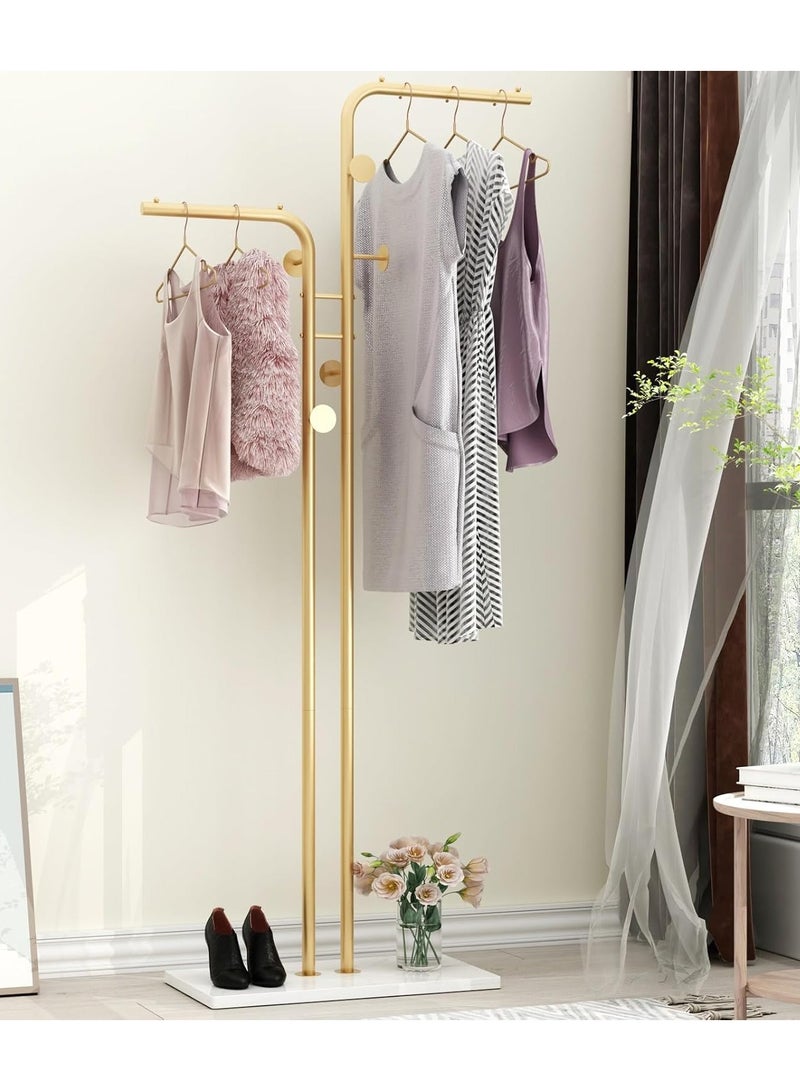 اكسيسن حامل معاطف مزدوج القطب، حامل معاطف عصري مع 5 خطافات وقاعدة رخامية طبيعية، حامل معاطف معدني لغرفة النوم، المدخل، المدخل، المدخل، غرفة المعيشة، ديكور المنزل - Image 1