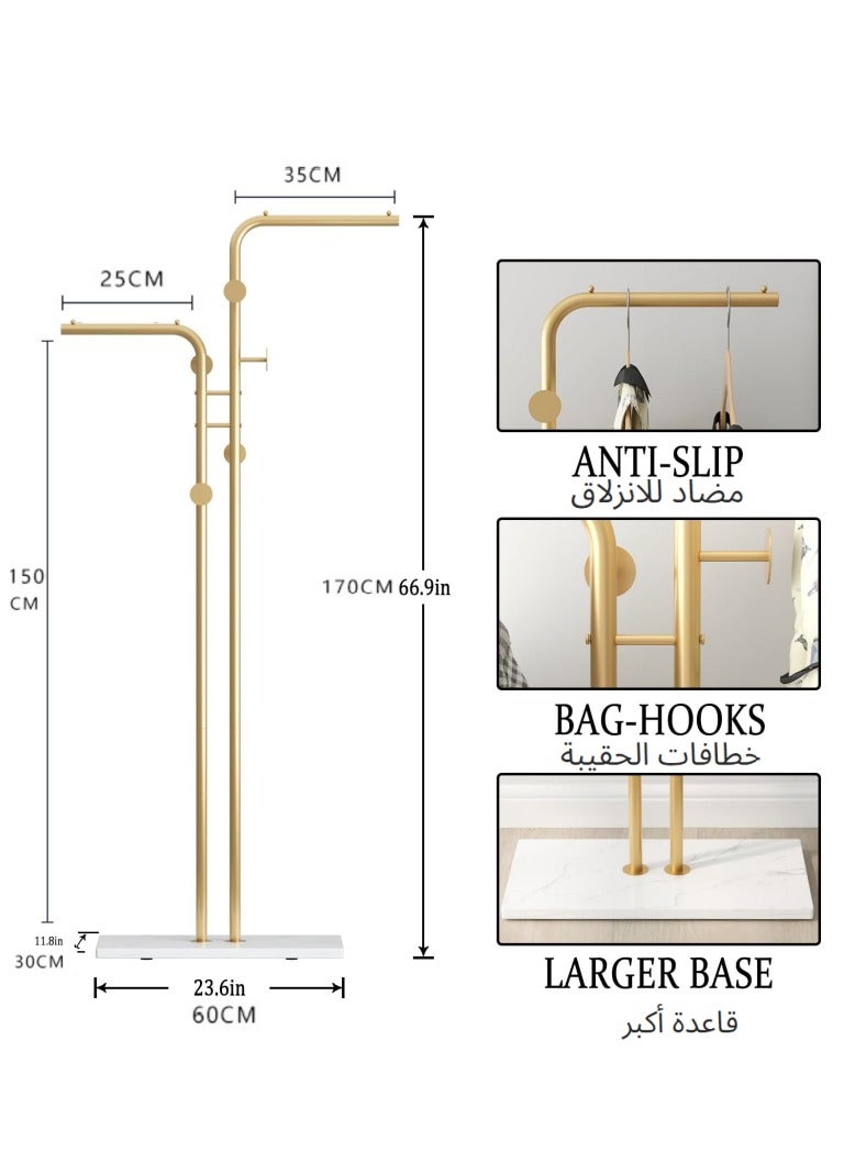 اكسيسن حامل معاطف مزدوج القطب، حامل معاطف عصري مع 5 خطافات وقاعدة رخامية طبيعية، حامل معاطف معدني لغرفة النوم، المدخل، المدخل، المدخل، غرفة المعيشة، ديكور المنزل - Image 5