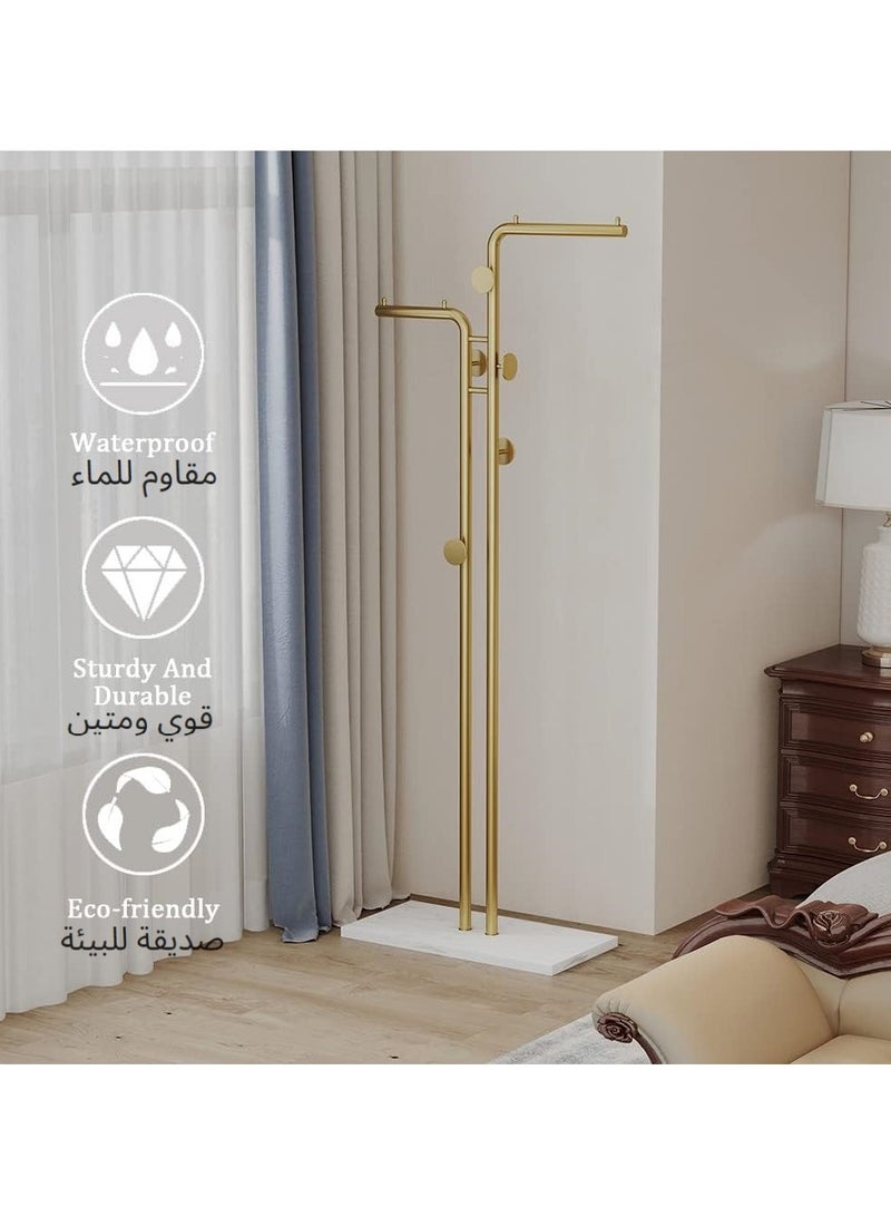 اكسيسن حامل معاطف مزدوج القطب، حامل معاطف عصري مع 5 خطافات وقاعدة رخامية طبيعية، حامل معاطف معدني لغرفة النوم، المدخل، المدخل، المدخل، غرفة المعيشة، ديكور المنزل - Image 4