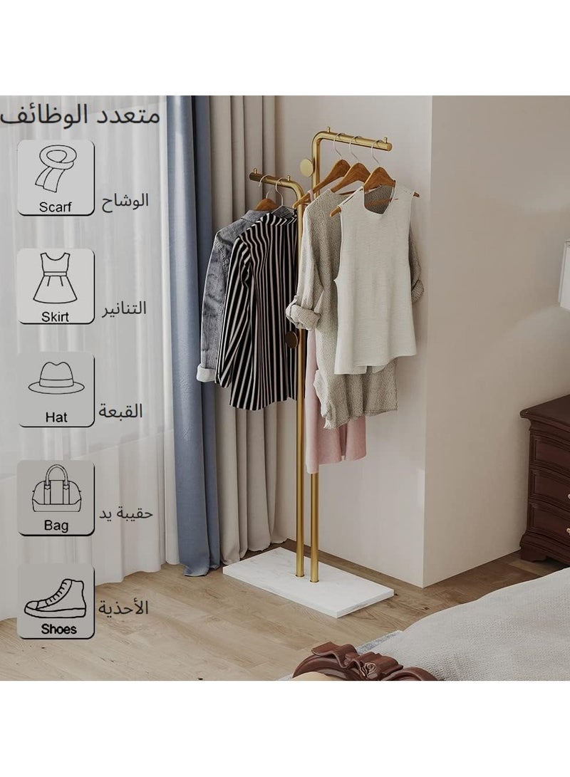 اكسيسن حامل معاطف مزدوج القطب، حامل معاطف عصري مع 5 خطافات وقاعدة رخامية طبيعية، حامل معاطف معدني لغرفة النوم، المدخل، المدخل، المدخل، غرفة المعيشة، ديكور المنزل - Image 3