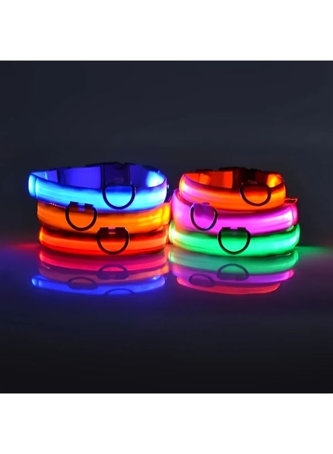 Orange Luminous Glowing Pet Dog Collar for Night Safety Durable Nylon Adjustable - Image 2
