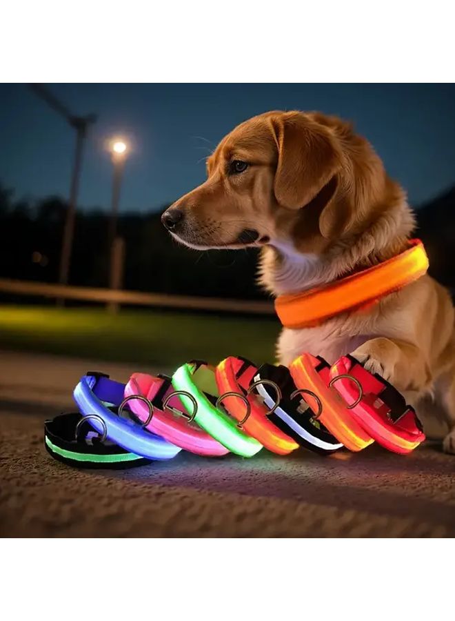 Orange Luminous Glowing Pet Dog Collar for Night Safety Durable Nylon Adjustable - Image 1