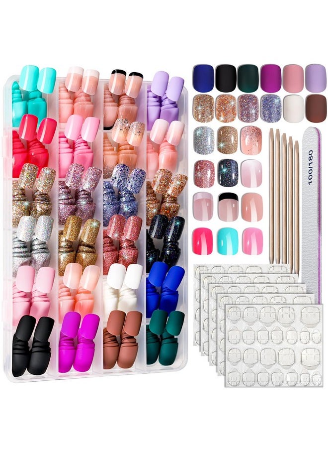 FANDAMEI Press On Nails 24 Colors 576Pcs Press On Nails Short Matte Glossy Press On Nails Short Square. Glitter Press On Nails Short Round. Natural Fit Lightweight Fake Nails Natural For Nail Art  - Image 1