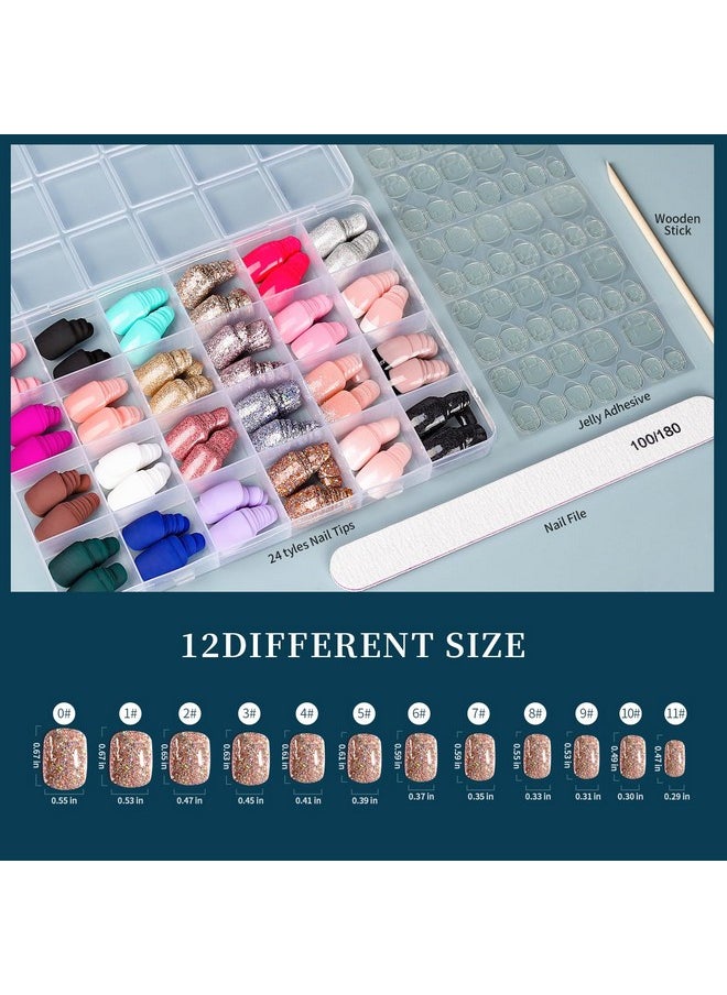 FANDAMEI Press On Nails 24 Colors 576Pcs Press On Nails Short Matte Glossy Press On Nails Short Square. Glitter Press On Nails Short Round. Natural Fit Lightweight Fake Nails Natural For Nail Art  - Image 5