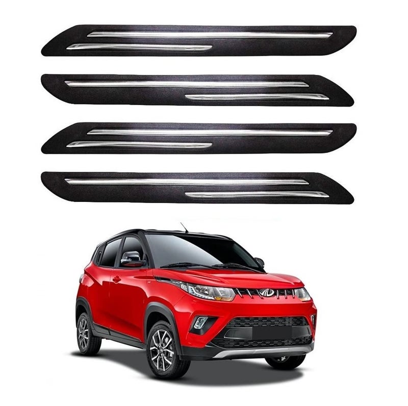 Bowrain Car Bumper Protector for Mahindra KUV 100 (2016 - Onwards) - (Black, Pack of 4, Chrome Strip) - Image 1