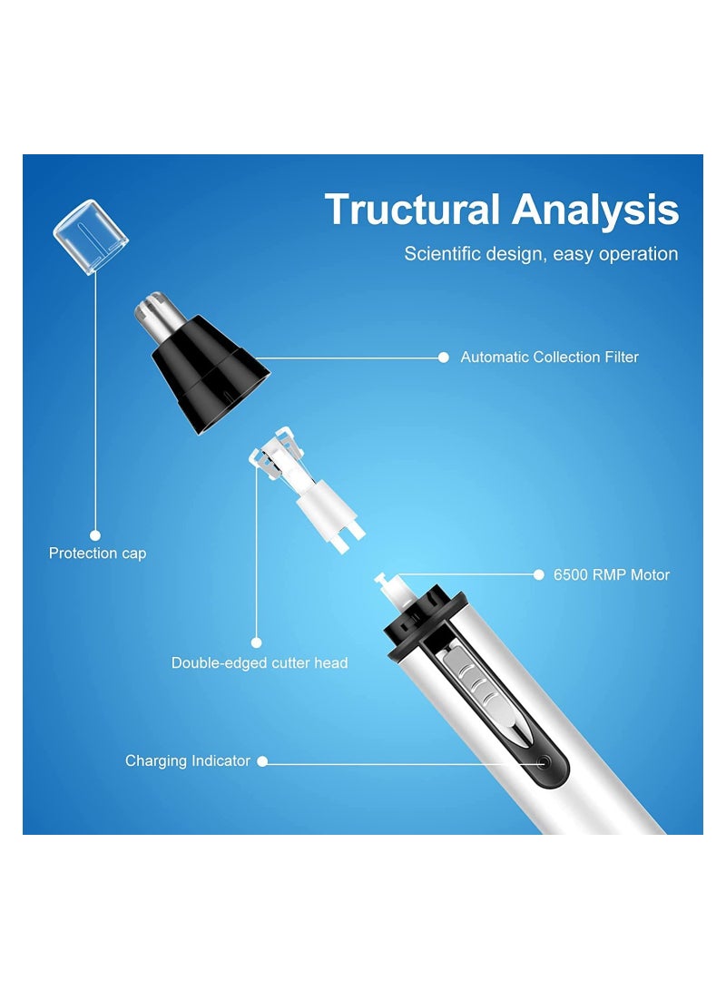SYOSI Ear and Nose Hair Trimmer for Men,Professional USB Rechargeable Nostril Nasal Hair Vacuum Cleaning System,4 in 1 Lightweight Waterproof Hair and Beard Clippers for Women White - Image 5