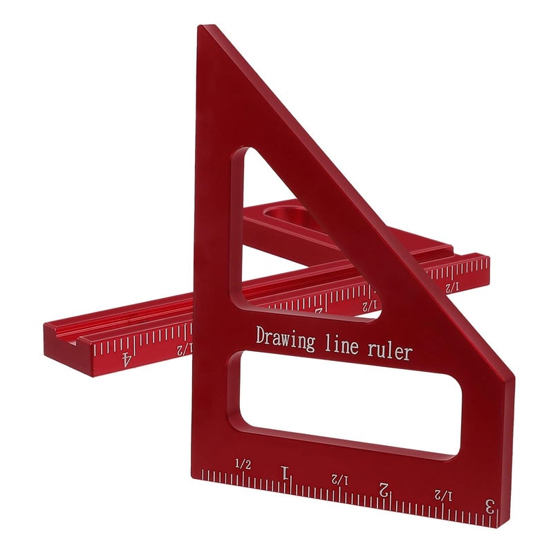 Multi-Angle Triangle Ruler Woodworking Square Protractor 45°90° Red Aluminum Measuring Tool for Carpenter Layout and Drawing - Image 1