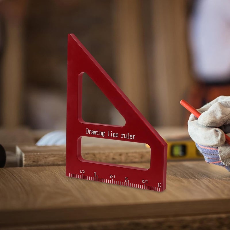 Multi-Angle Triangle Ruler Woodworking Square Protractor 45°90° Red Aluminum Measuring Tool for Carpenter Layout and Drawing - Image 3
