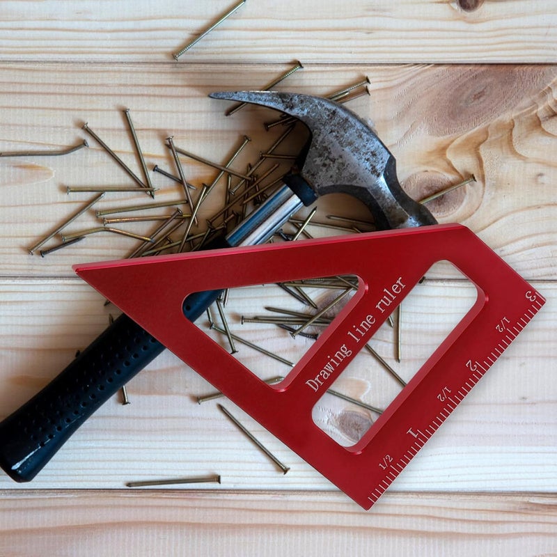 Multi-Angle Triangle Ruler Woodworking Square Protractor 45°90° Red Aluminum Measuring Tool for Carpenter Layout and Drawing - Image 5