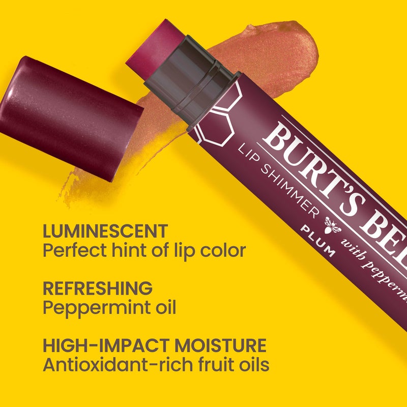 Burt's Bees Shimmer Lip Tint Set, Tinted Lip Balm Stick, Moisturizing for All Day Hydration with Natural Origin Glowy Pigmented Finish & Buildable Color, Plum (4-Pack) - Image 2