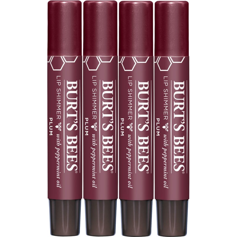 Burt's Bees Shimmer Lip Tint Set, Tinted Lip Balm Stick, Moisturizing for All Day Hydration with Natural Origin Glowy Pigmented Finish & Buildable Color, Plum (4-Pack) - Image 1