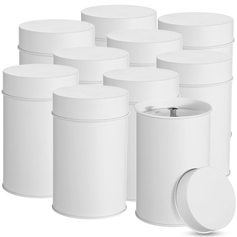 Zopeal 10 Pack Tea Tin Canister with Airtight Double Lids 16 oz Metal Round Tin Can Box with Lid Double Sealed Small Kitchen Container for Loose Tea Storage Coffee Sugar Candy Herbs and Spices - Image 1