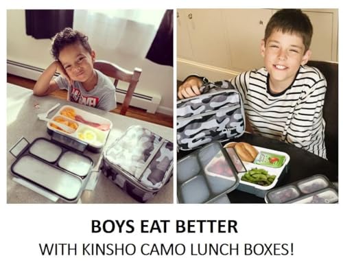 Kinsho Bento Box with Insulated Lunch Bag and Ice Pack. Lunch Container with 3 Divided Leak-Resistant Compartments Perfect for Work or School, Adults Boys Kids, Black with Camo Bag - Image 5