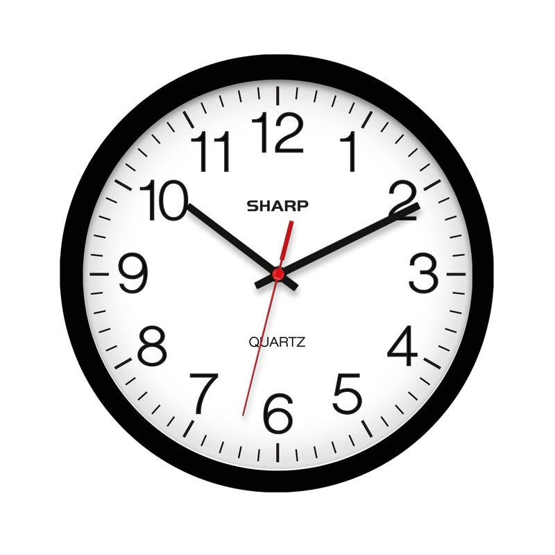 Sharp Wall Clock  Black Silent Non Ticking 14 Inch Quality Quartz Battery Operated Round Easy to Read HomeKitchenOfficeClassroomSchool Clocks Sweep Movement