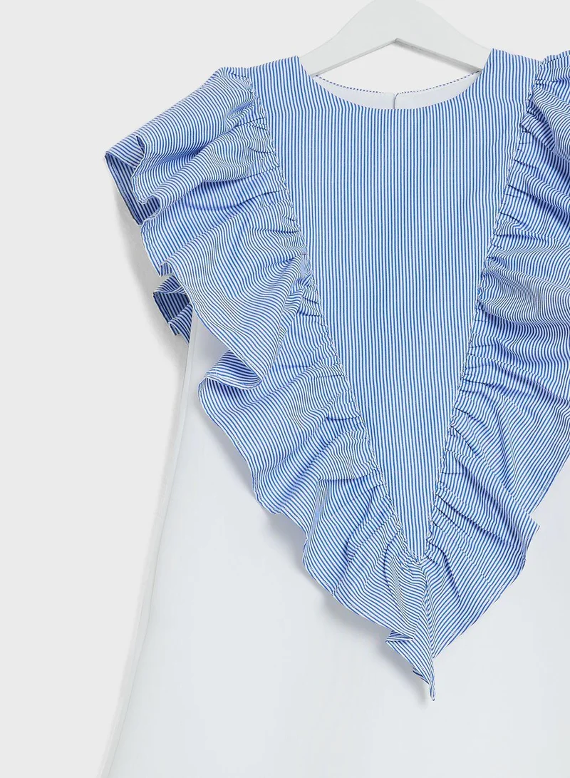 Little Golden Apple Striped Ruffle Detail Dress